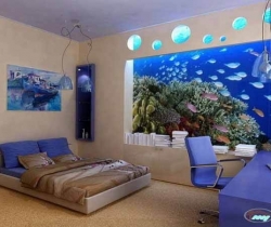 bedroom with blue lighting